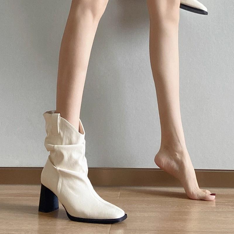 Nouvelles Bottines, Chaussures pour Femmes, Chaussures Minimalistes à Bout Carré, Chaussures Rehaussantes