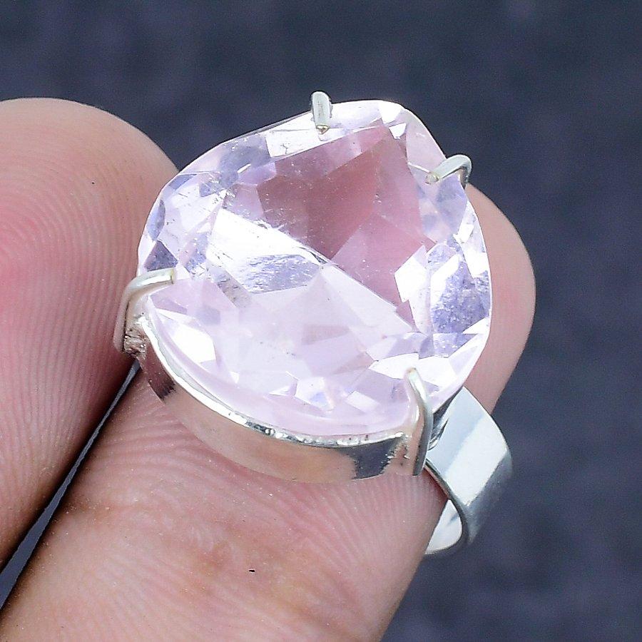 Pink Kunzite Gemstone 925 Sterling Silver Jewelry Ring Size 7.5