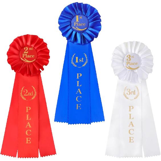3PCS Award Ribbon Rosette Set, Blue Red White Participation Ribbon 1st 2nd 3rd Place Ribbons Ribbon Rosette Award Ribbons for Winners Spelling Bee