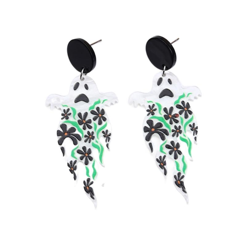 Fashion Dangle Earrings Spirit Pumpkin Skull Flower Drop Earrings Statement Jewelry Halloween Cartoon Acrylic Earrings