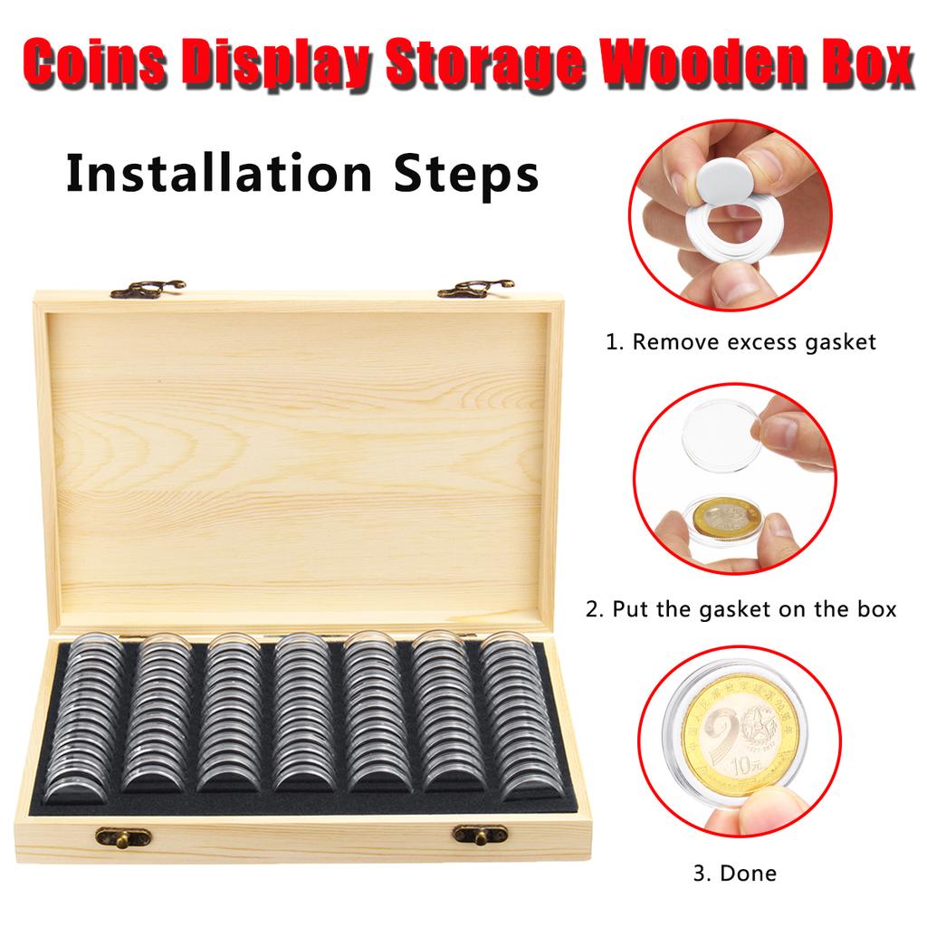 100x Coin Capsules Holder Red Wooden Storage Box Display Container Case AU