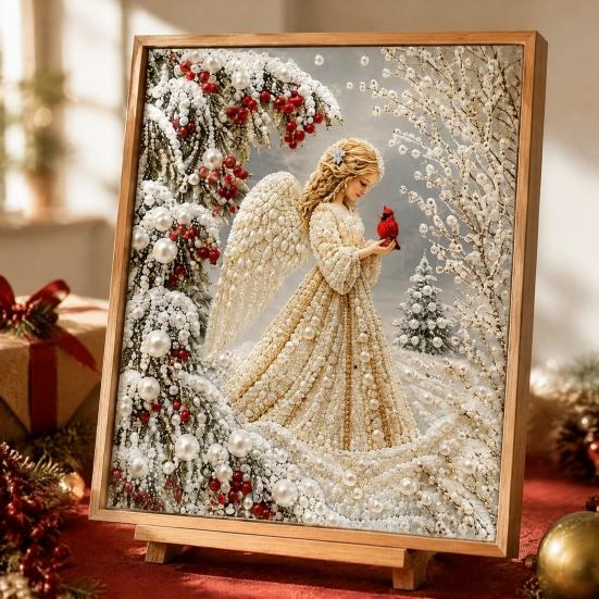 Parent Child Projects Christmas Faux Pearl Painting Kit, Santa Reindeer DIY Art Festive Wall Decorations 3D Angel Craft Kit for Adults, Home