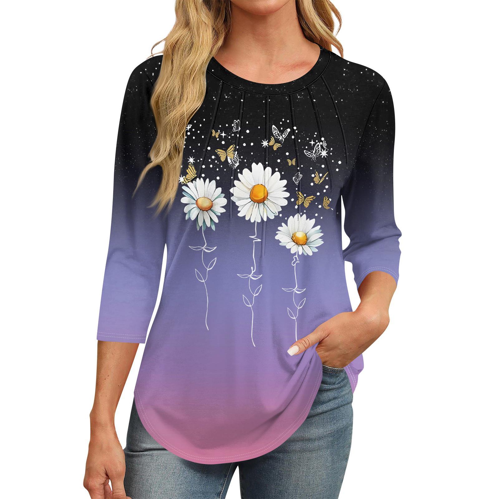 

Women s Long Sleeved T-shirt Autumn Winter Fashionable Comfortable Colorful Fresh Flowers Gradient Printed Casual T-shirt 6XL