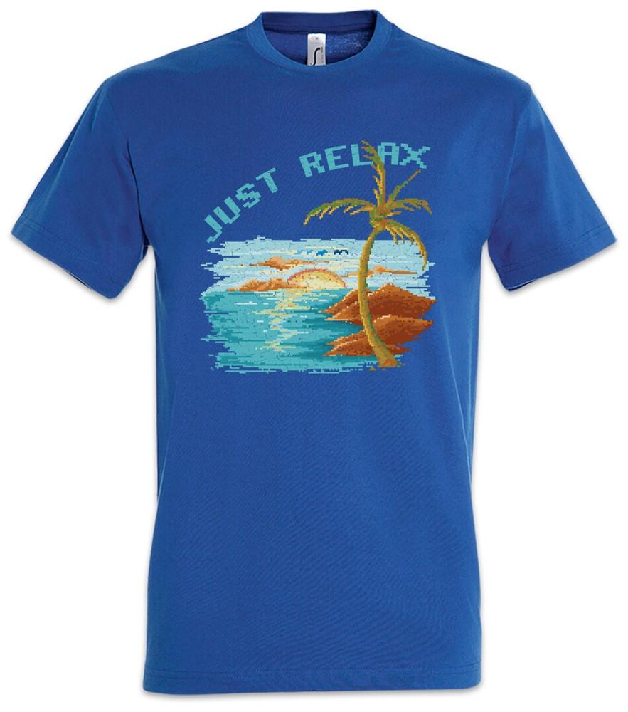 

Pixel Just Relax T-Shirt Gamer Gaming Games Geek Nerd Fun Beach Holidays Sea 2XL