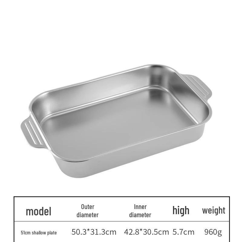 Korean 304 Stainless Steel Grilled Fish Pan, Rectangular Baking Tray with Double Ears for Serving Rice and Vegetables