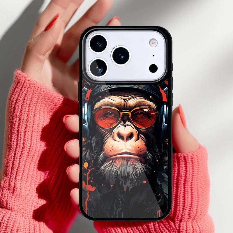 Funny Thinking Monkey With Headphone Phone Case for iPhone 17 16 15 14 13 Pro Max Back Cover for 12 11 Pro Coque