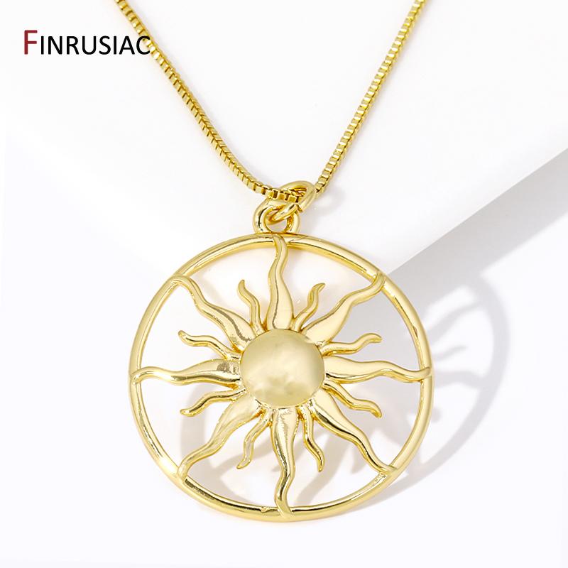 Fashion 18K Gold Plated Brass Hollow Sun Charms Round Pendant For DIY Women Necklace Making Supplies Findings