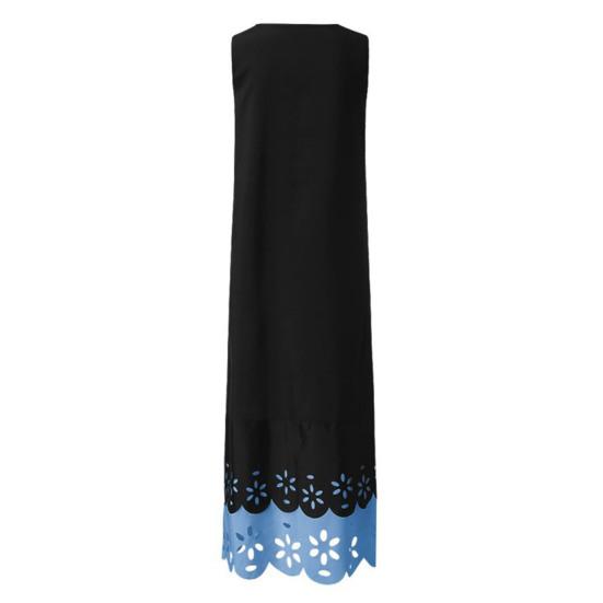 Women's Summer Fake Two Piece Swing Maxi Dress Casual Crew Neck Long Dress Hollow Flower Irregular Hem Sleeveless Tank Dress