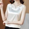 Women's Plus Size Satin Lace V-Neck Sleeveless Camisole Blouse - Spring/Autumn Trend