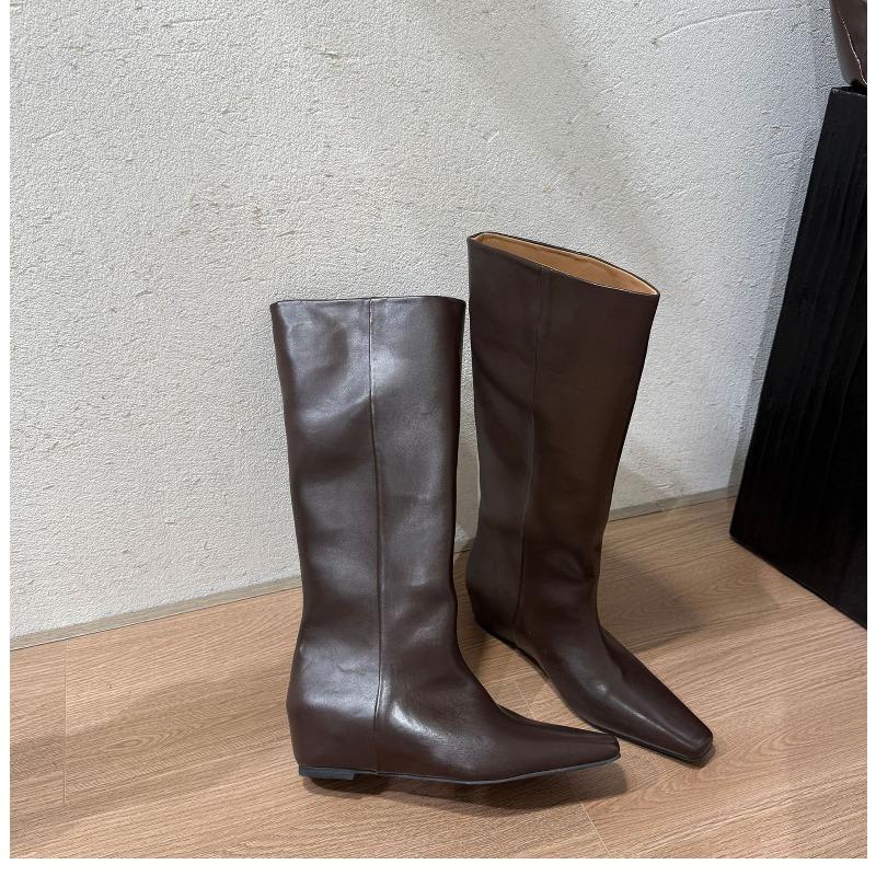

Autumn and winter new retro square head straight versatile knight boots show legs straight but knee height boots women 40