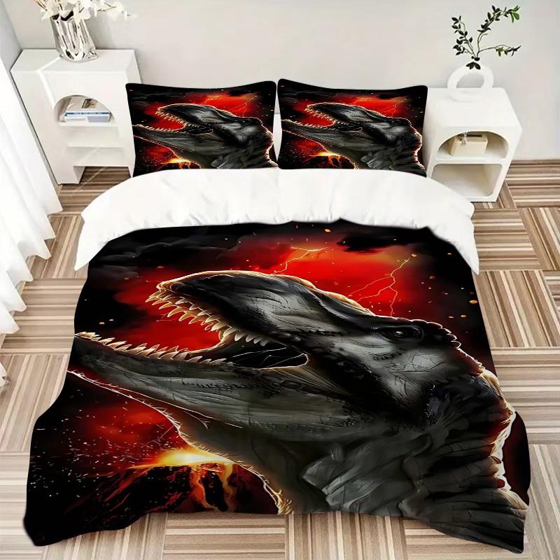 3pcs Tyrannosaurus Rex Dinosaur Bedding Set - Includes 1 Quilt Cover and 2 Pillowcases (No Core) - Anime Cartoon Design for Home Decor, Festival Gifts
