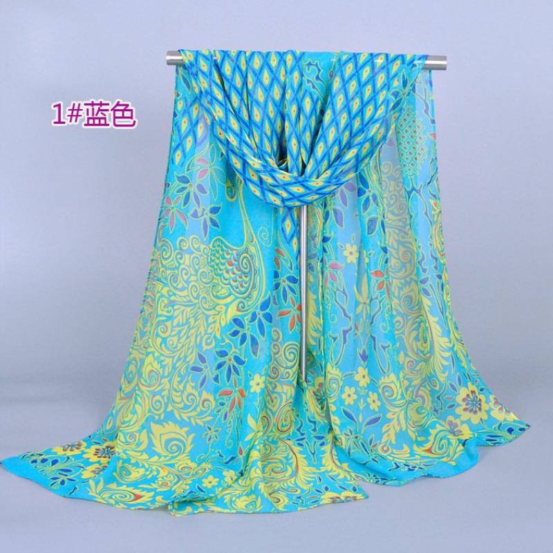 Spring and autumn new chiffon silk scarf, quality printing popular peacock silk scarf scarf source