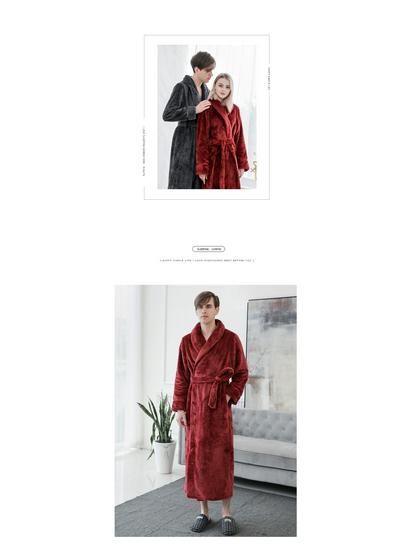 Unisex Thickened Flannel Bathrobe – Autumn/Winter Coral Fleece Pajamas, Plus Size