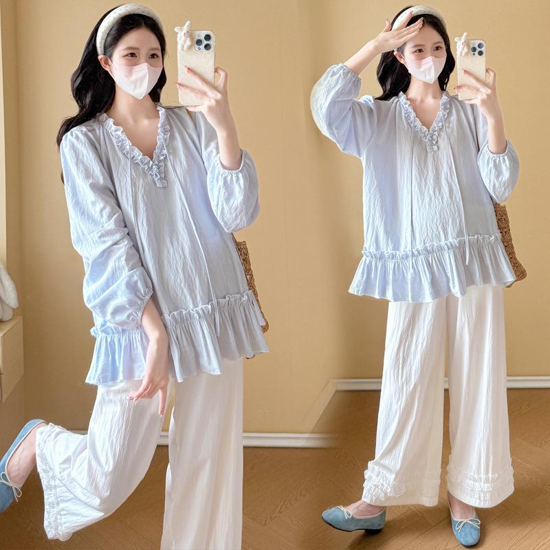 Korean Style Loose Ruffled Maternity Top - Spring 2026 Collection Large