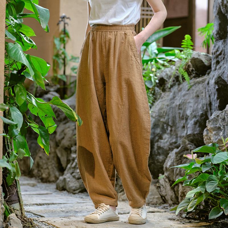 Women's Plus Size Cotton-Linen Zen Tai Chi Pants - 2025 Spring/Summer Retro Style