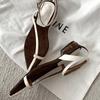 Leather French Niche Premium Sense Pointed Head Leaf Set Toe Sandals Women's Summer Vacation Low Heel Flat Heel Strap Sandals