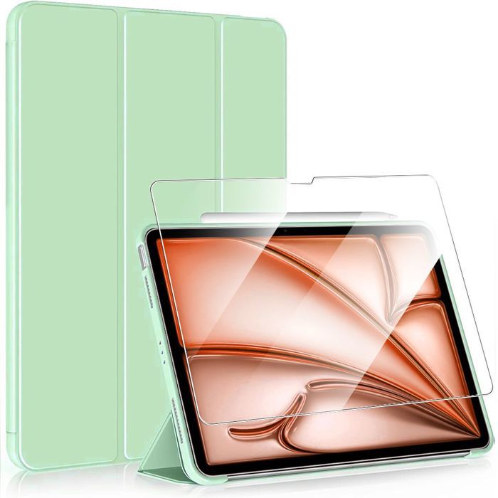 Coque + Verre Trempé - iPad Air 11 Pouces - Vert - Antichoc - Support Pliable - Veille Automatique
