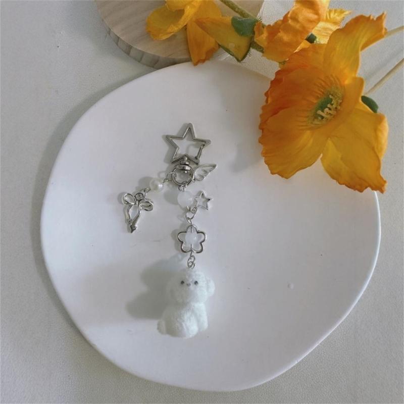 Elegant Keychain Charm For Women Girls Alloy Beaded Animal Keyring Decoration Dog Bag Pendant For Bags And Purses