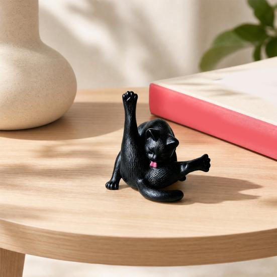 3D Printed Licking Butt Cat Figurine, Funny Black White Kitten Statue, Animal Sculpture Desktop Decoration for Home Office Bookshelf