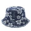Flower Embroidered Denim Fisherman Hat Frayed Brim Sunscreen Sun Cap Cowboy Bucket Hats  Travel