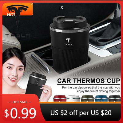 Sticker 500ml Stainless Steel Coffee Tumbler Thermos Cup Portable Travel Thermal Mug For Tesla Roadster Model 3 Model