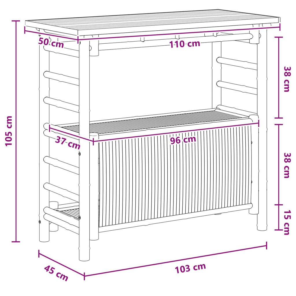 Outdoor Bartisch Natur 110 x 50 x 105 cm Bambus