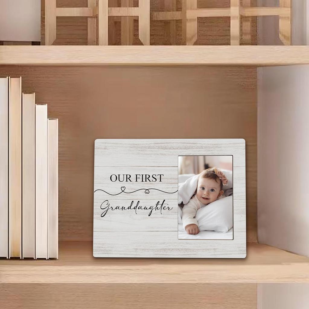 First Granddaughter Gifts Picture Frame 4x6, First Time Grandparents Gifts Photo Frame, New Baby Gift for Grandparents, New Grandparent Gift Wooden