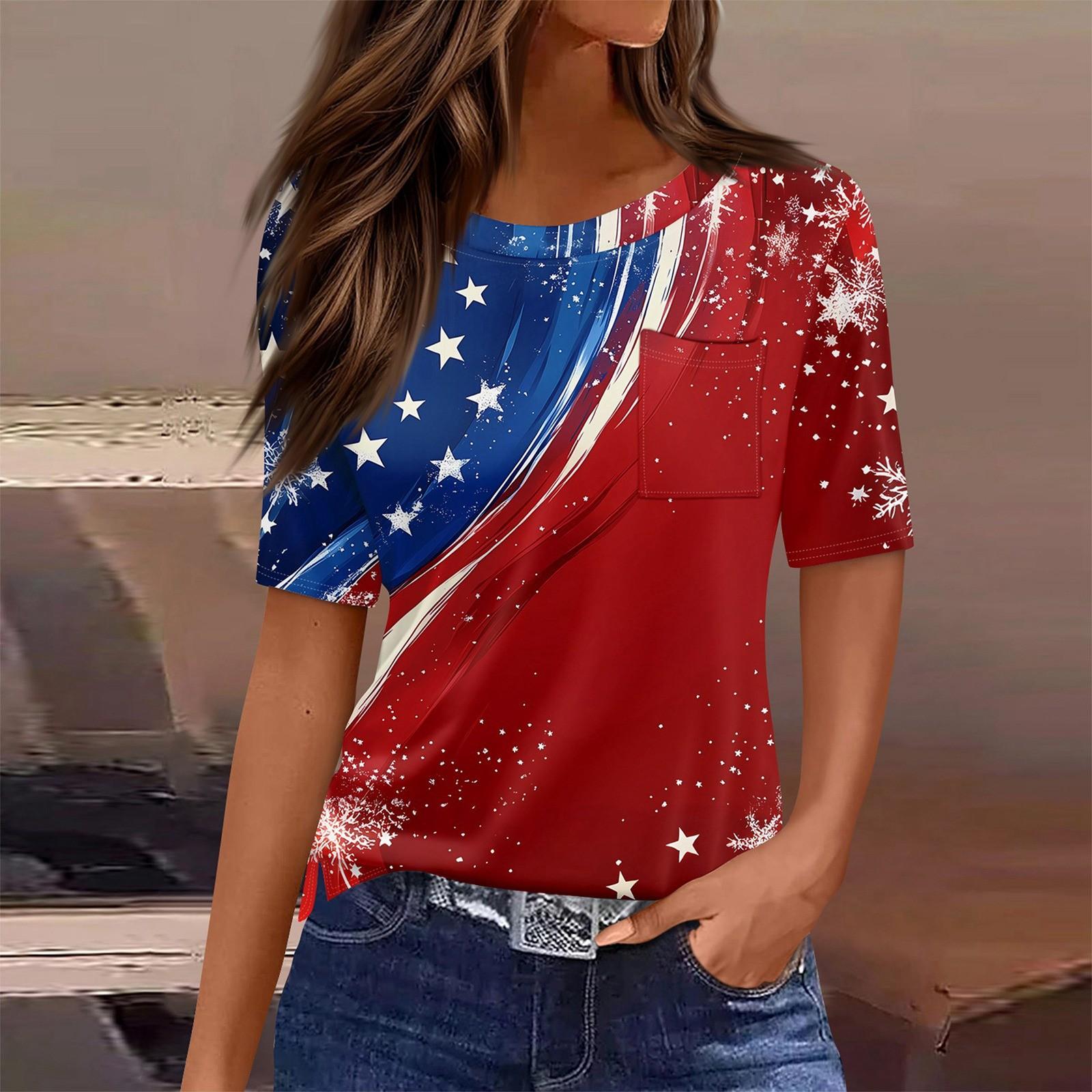 

T Shirts For Women Round Neck Dressy Casual Blouses Printing Short Sleeve Summer Tops Loose Fit S винний