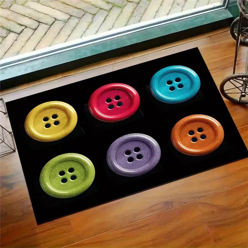 3D Colorful Button Entrance Door Mat Clothing Button Door Mat Kitchen Bathroom Non Slip Mat Home Decoration Welcome Mat