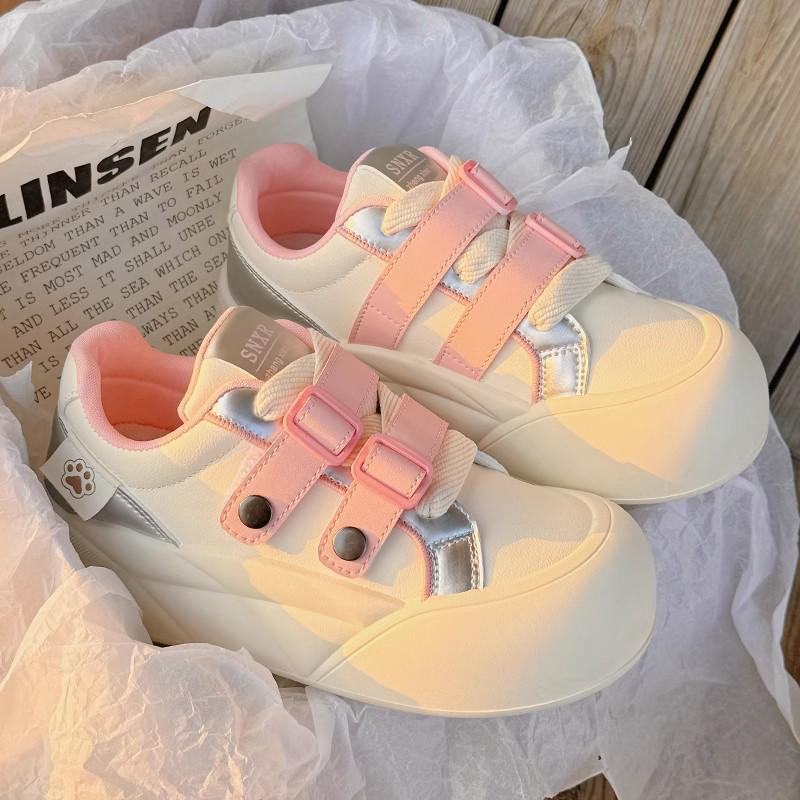 Women's White Platform Velcro Shoes - 2025 Spring/Autumn Style, Height-Increasing, Thick Sole, Casual & Versatile