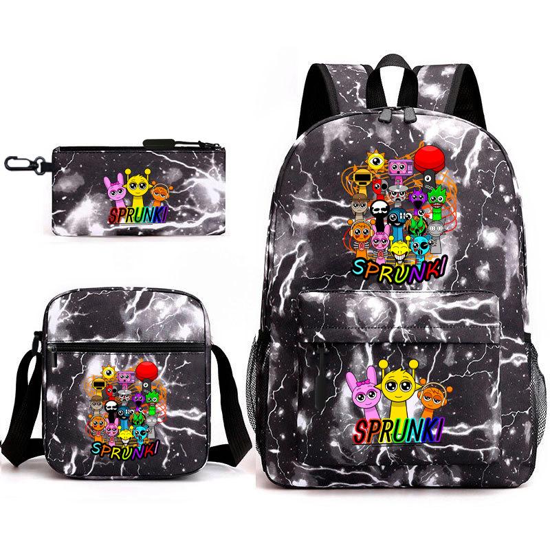 Sprunki Student Starry Sky School Bag Three-piece Rhythm Box Teen Backpack Men's and Women's Casual L