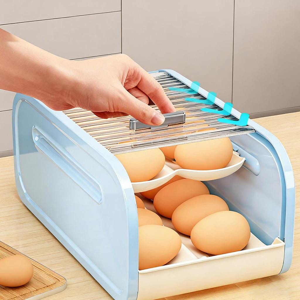 Automatic Rolling Egg Storage Box Egg Holder For Fridge 2-Tier Automatic Rolling With Sliding Lid Egg Holder Countertop Storage