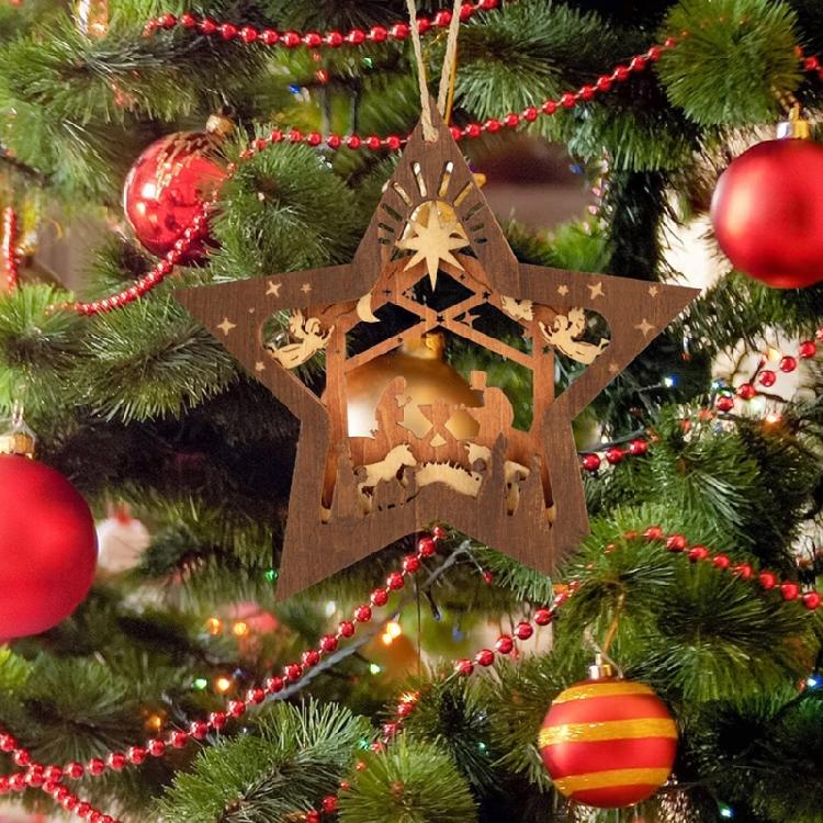 Nativity Scene Ornaments Wood Hanging Decorations Christmas Tree Mini Holiday Decors