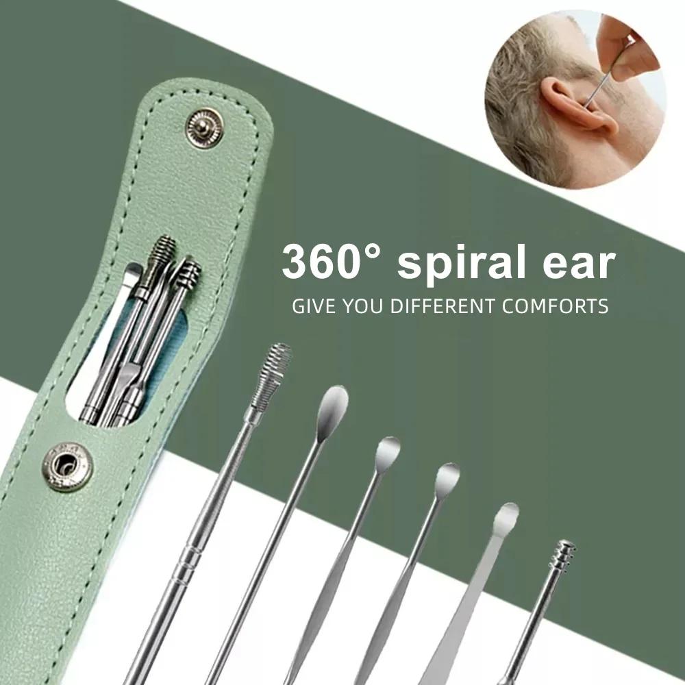 6Pcs Effective Earwax Cleaning Tool Set with Spiral Earpick & Ear Curette, Daily Ear Care Kit