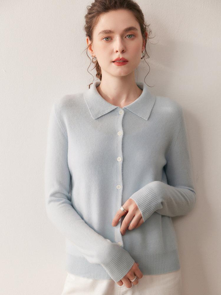 2025 Autumn/Winter Women's Cashmere Polo Collar Long Sleeve Loose Knit Cardigan Sweater