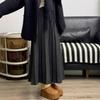 Women's Gray Mid-Length Knitted Pleated Wool Skirt - 2025 Autumn/Winter Korean Style