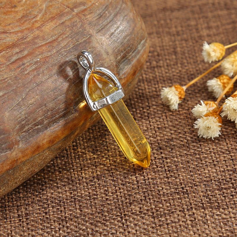 Natural Stone Amethyst & Rose Quartz Double-Pointed Hexagonal Pendant Necklace