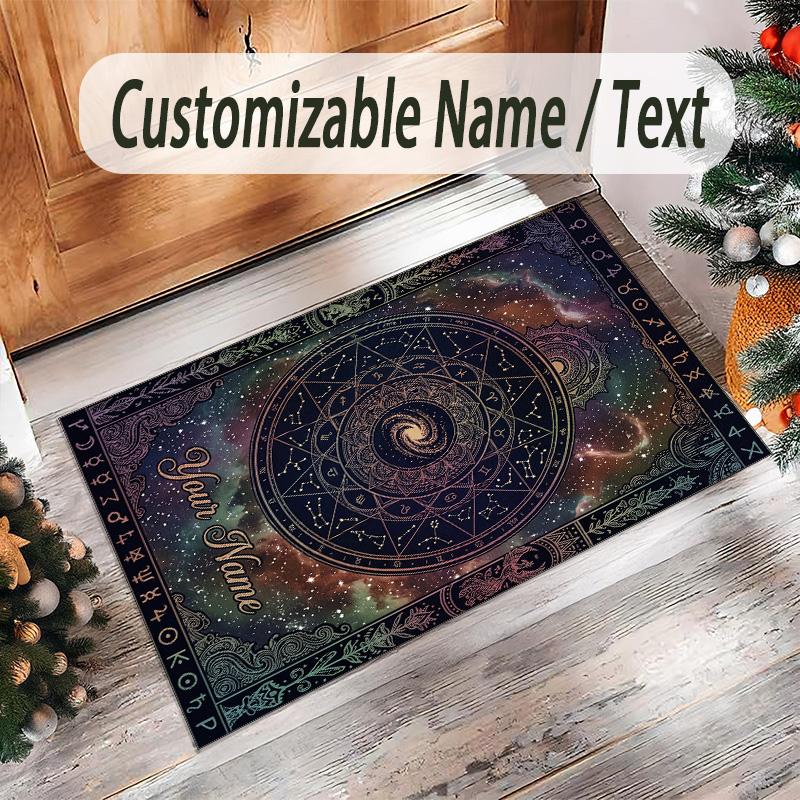Cosmic Theme Crystal Velvet Floor Rug Personalized Custom Name Text Warm Carpet Home Decoration