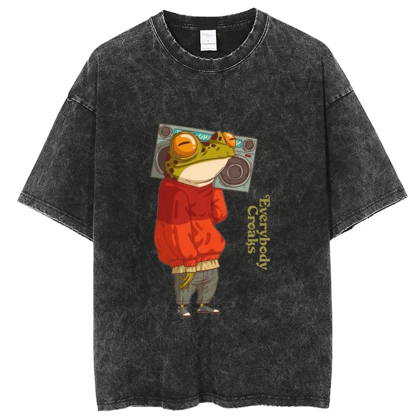 lonely Animal Printed T-Shirt For Unisex,  Washed T Shirt, Vintage 100% Cotton Short Sleeve Streetwear Tshirt, Casual Tops Tees S