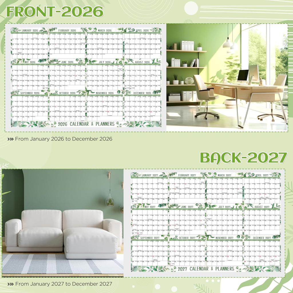 2026 2027 Yearly Wall Calendar Dry Erase Calendar for Wall 32" X 48" Large Erasable Monthly Wall Calendar Wet & Dry Erase Yearly Planner, Jan. 2026 -