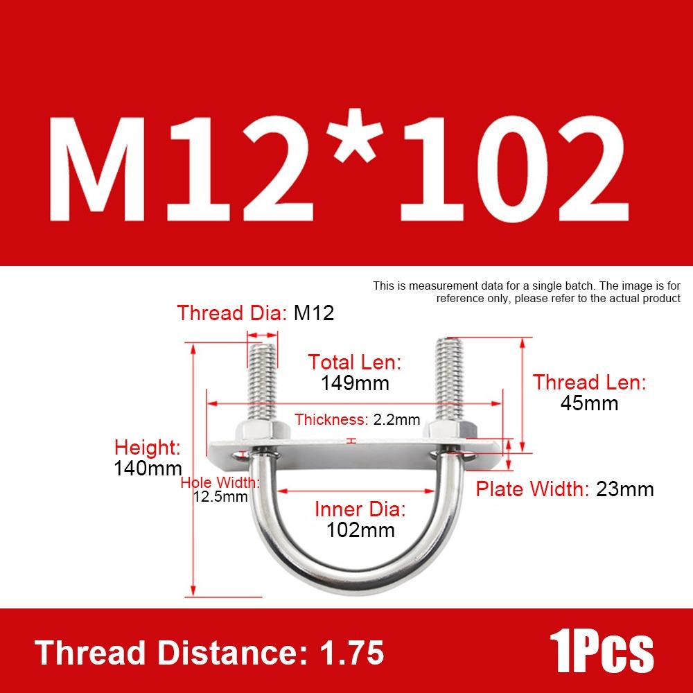 1Set 304 Stainless Steel Pipe U-clamp Screws Right Angle U-bolt Durable Round Bolt  for Round Tube