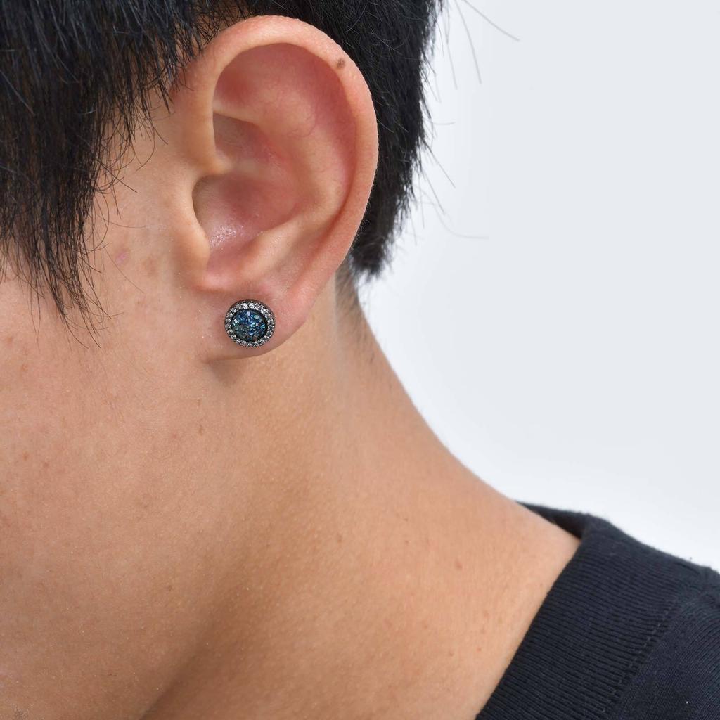 Vnox Round Stud Earrings for Men Women, 9mm Blue/White Zircon Copper Earrings with Butterfly Backs, Punk Hiphop Jewelry Gifts