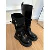 Genuine Leather Cowhide Two-Way Height-Enhancing Boots for Women - Retro High-Tube Long Knight Boots for Autumn and Winter
