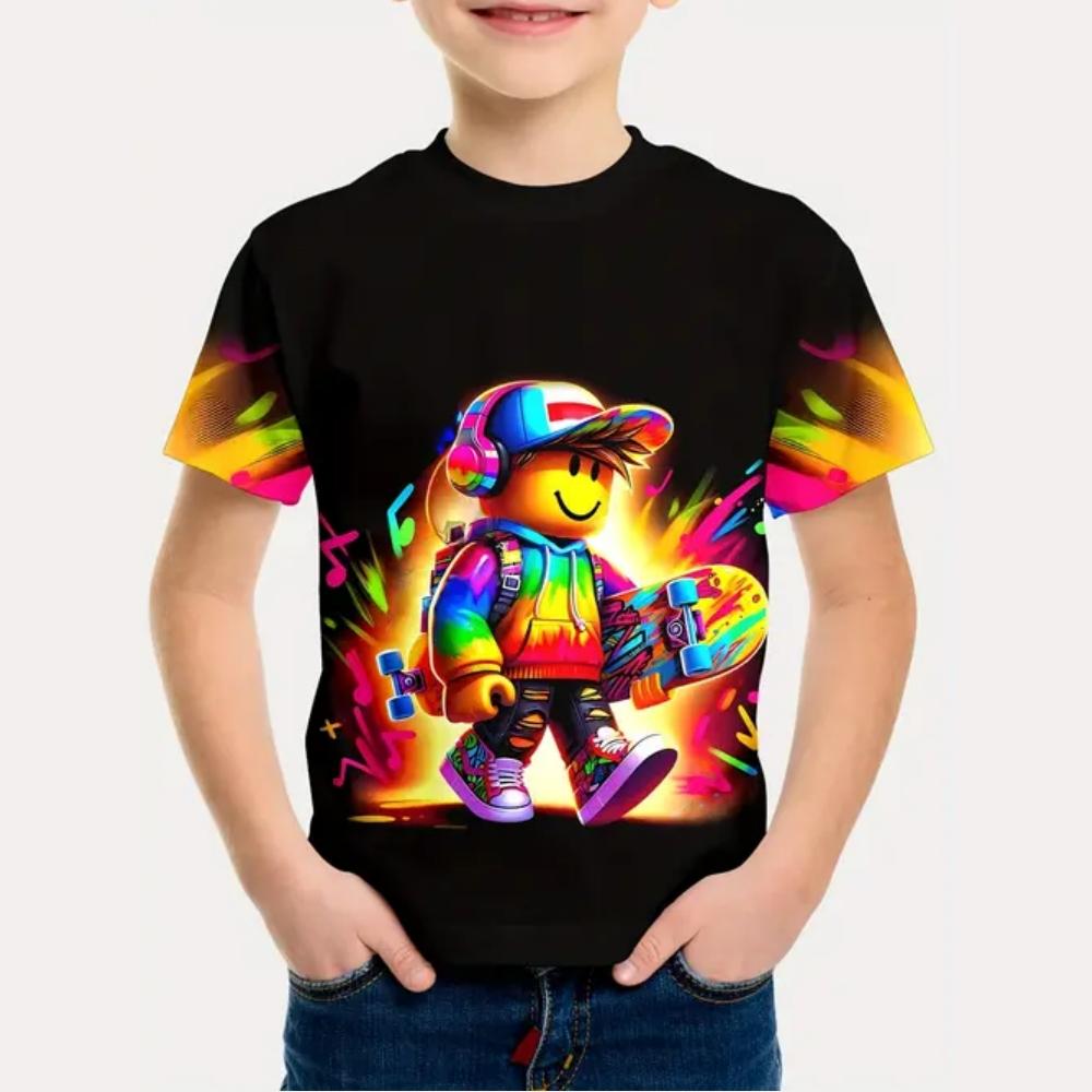 Children's and boys' clothing cool technology cartoon characters 3D printed pattern T-shirt outdoor casual short sleeved boys' T-shirt