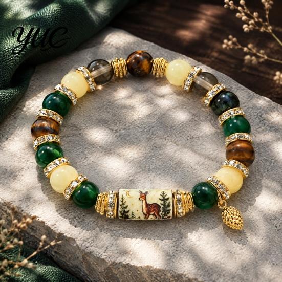 Daily Wear Fashion Accessory Stretch Deer Beaded Bracelet, Retro Animal Bead Owl Bull Skull Casual Jewelry Elastic Boho Bracelet for Women,