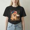 Lustige Zwergspitz trinkt Bier USA T-Shirts für Unisex Unisex Rundhals 100% Baumwolle T-Shirt Kurzarm Tees Geschenkidee Kleidung
