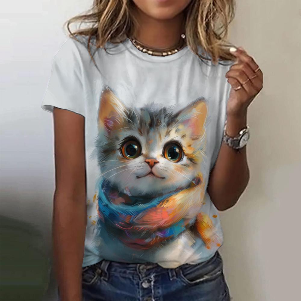 Ladies Fashionable Comfortable T-shirt Interesting Animal Patterns Loose Breathable Large Size Short Sleeved T-shirt