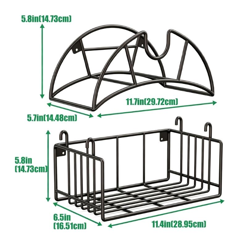 Hose Holder Wall Mount with Basket, Metal Hose Storage Rack for Fence Garden or Garage Wall, Simple Wall Storage Solution for Home Watering