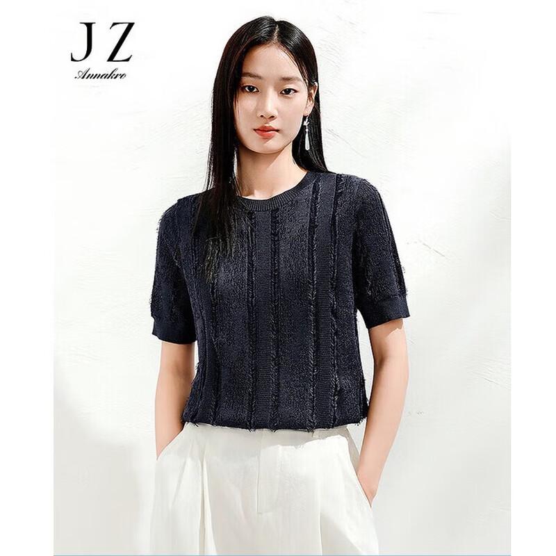 

Annacoco Women s Tassel Jacquard Short Sleeve Knit Top L
