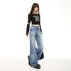 American heavy industry tie-dye non-elastic and non-stick legs loose and slightly widened comfortable Spice Girl fashion flared pants jeans women
